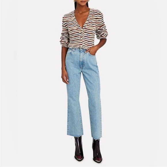 NWT SLVRLAKE Frankie High Rise Flare Crop Raw Hem Jeans in Skyline 26 - Picture 2 of 13